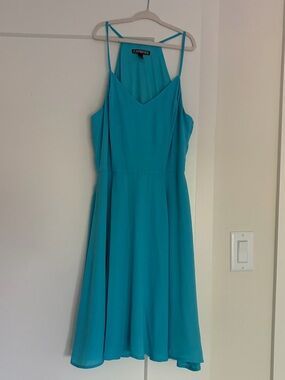 Express Teal Spaghetti Strap Fit-and-Flare Mini Dress
